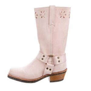 Frye Pink Floral Leather Harness Boots